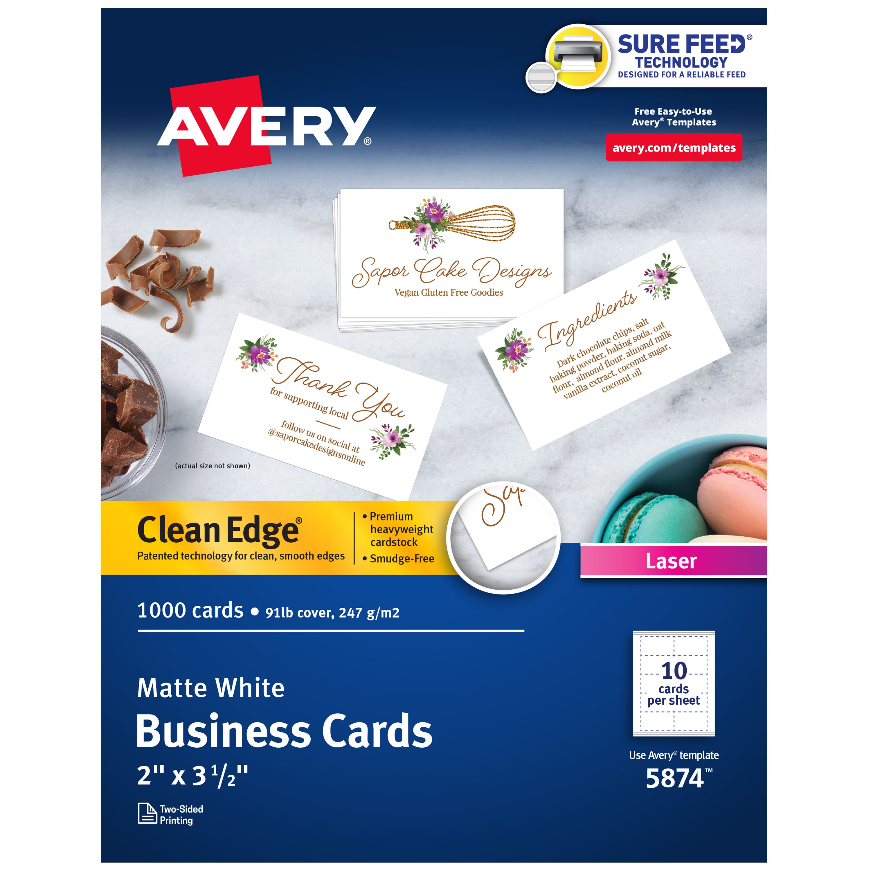 Clean Edge® Printable Business Cards, White 5874 | Avery